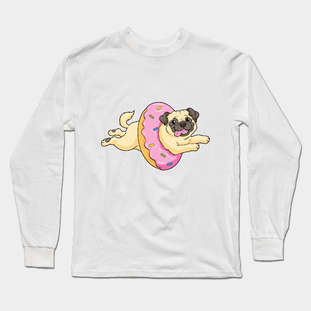 Flying dog in a delicious donat Long Sleeve T-Shirt by Markus Schnabel